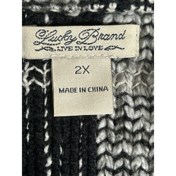 LUCKY BRAND Harper Sweater Jacket Tweed Black White Gray Plaid Moto Plus Sz 2X - Picture 7 of 9